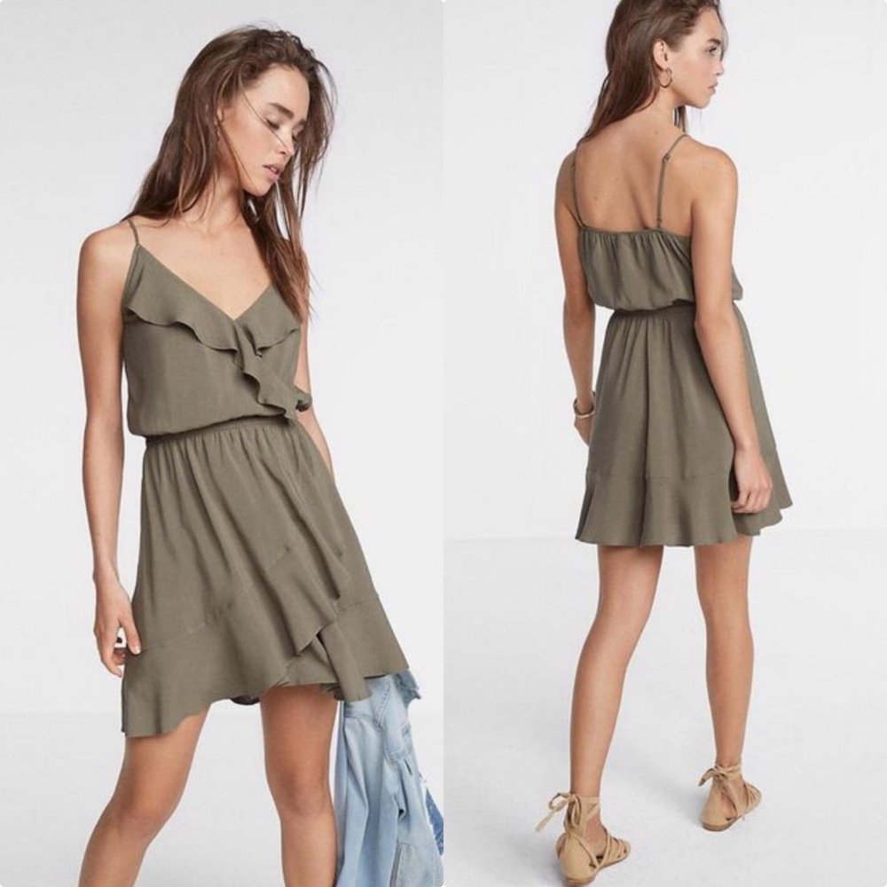 Express Ruffle Surplice Dress Green Size XS